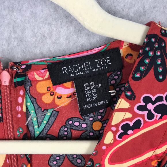 Rachel Zoe Romper Womens XS Red Paisley Belt‎ Puff Tropical Boho Resort Coastal - Picture 6 of 12